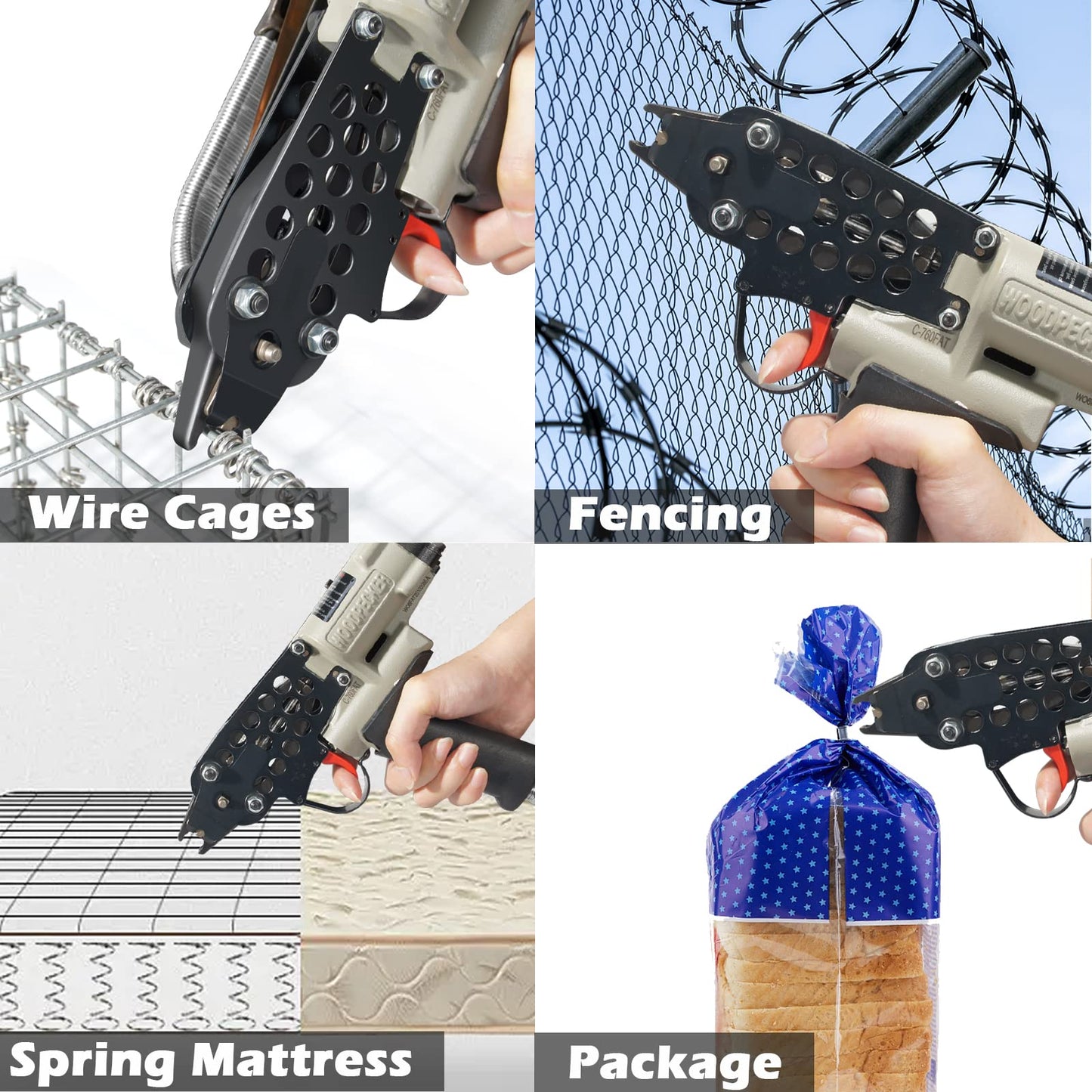 WOODPECKER C-760FA 16 Guage Pneumatic Hog Ring Gun, Standard 3.0 mm to 4.8 mm Closure Diameter, 1/2-Inch Crown Hog Ring Staples, Air Hog Ring Plier Tool for Wire Cages, Seat Making, Fencing