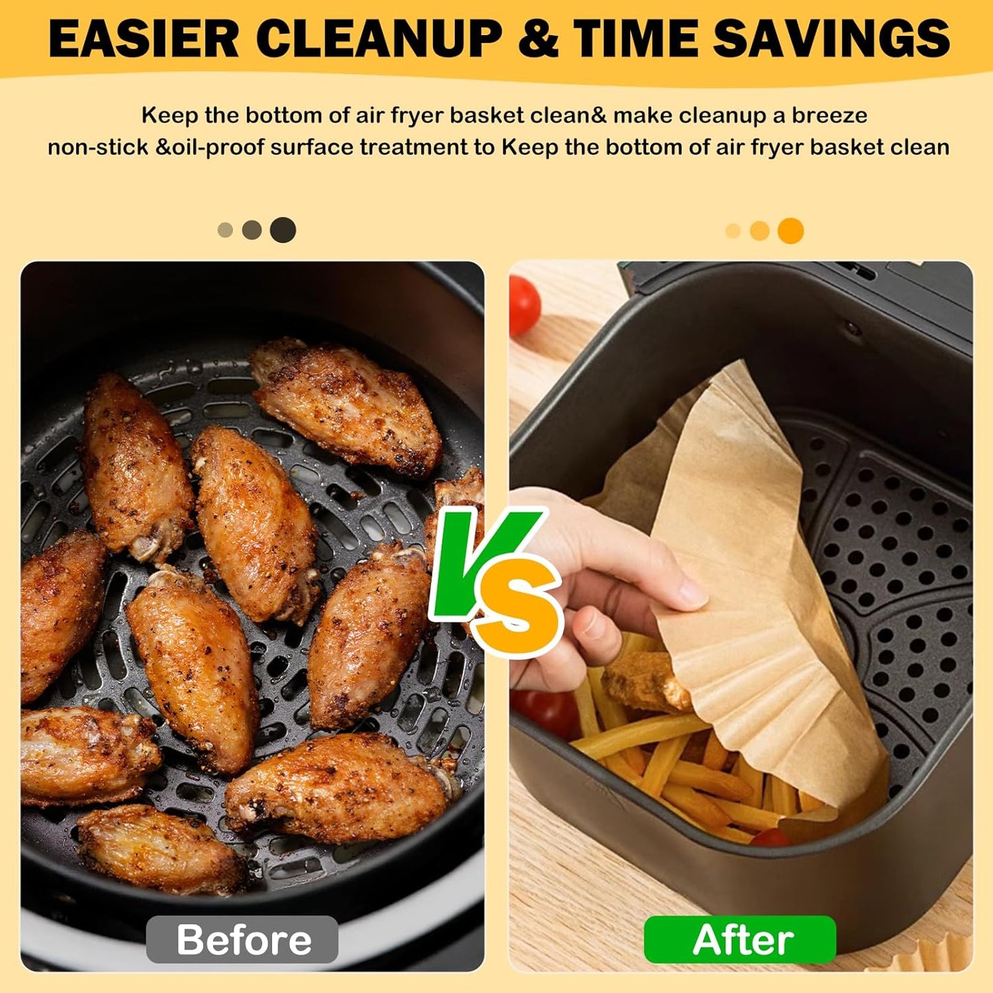 Skiennix Air Fryer Paper Liners - 375 Pcs Heavy-Duty Non-Stick Parchment for 5-8 Qt Air Fryers | 8" Square Size