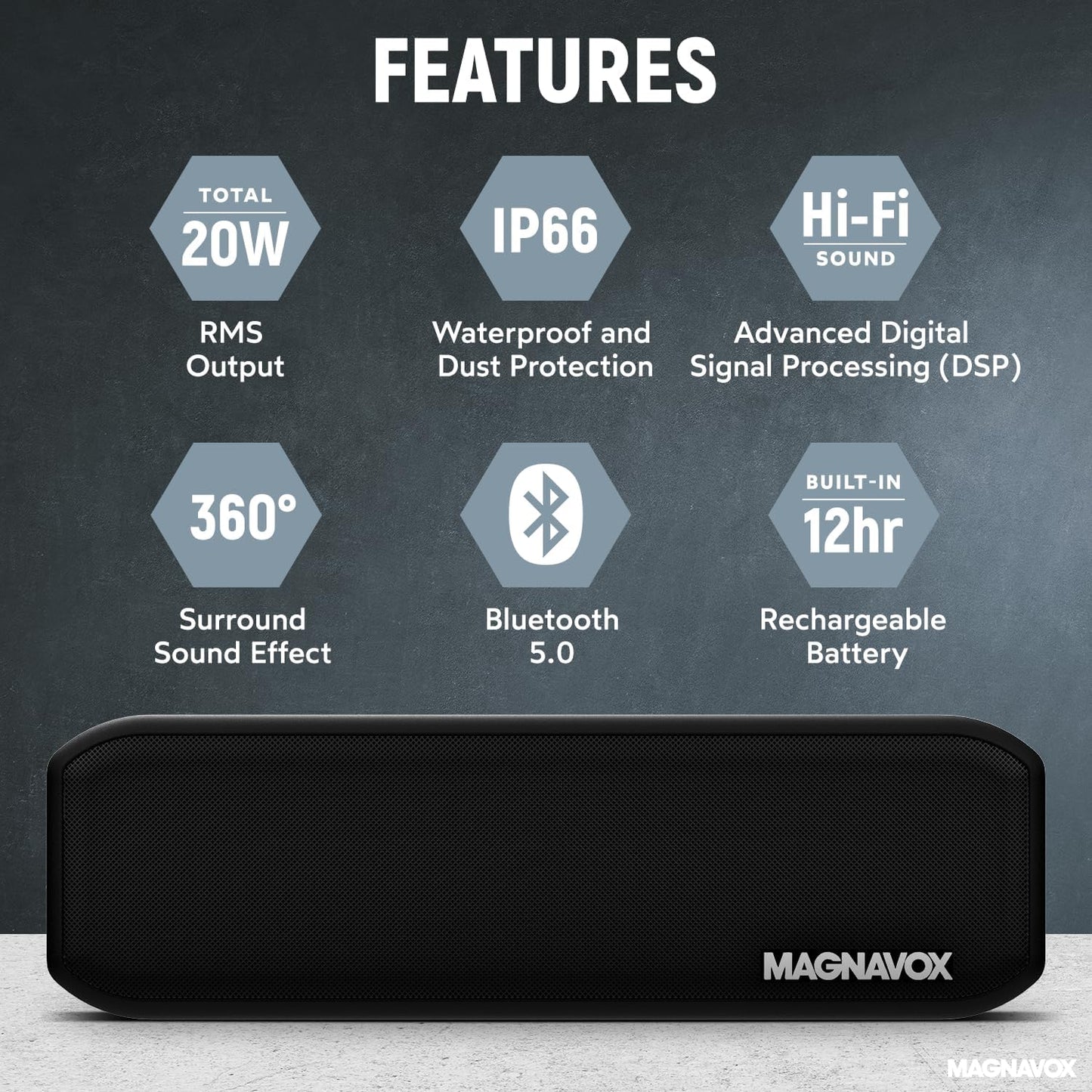 Magnavox MMA3929 360 Waterproof Portable Bluetooth Speaker with Sound in Black
