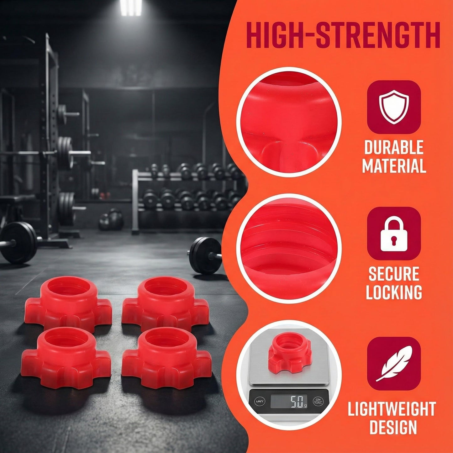 4pcs Dumbbell Hex Nut Plastic Screw for Barbell Dumbbell Collars 1 Inch for Dumbell Weight Lifting Fitness Training Red