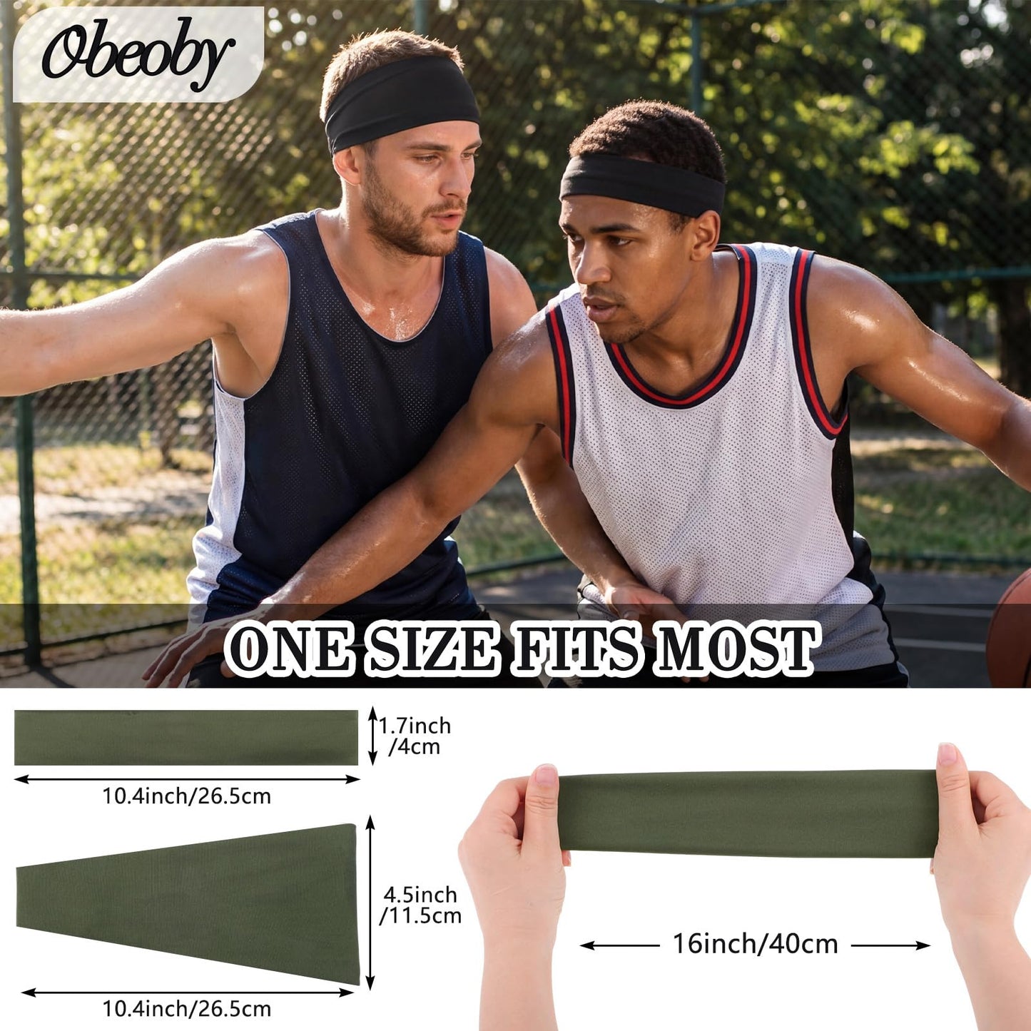 Obeoby 7 Pcs Headbands for Men, Soft Elastic Sports Sweatbands - Non Slip Moisture Wicking Bandanas Hair Band Head Wrap and Running Accessories for Gym Workout, Football, Yoga and Daily Athletic Use