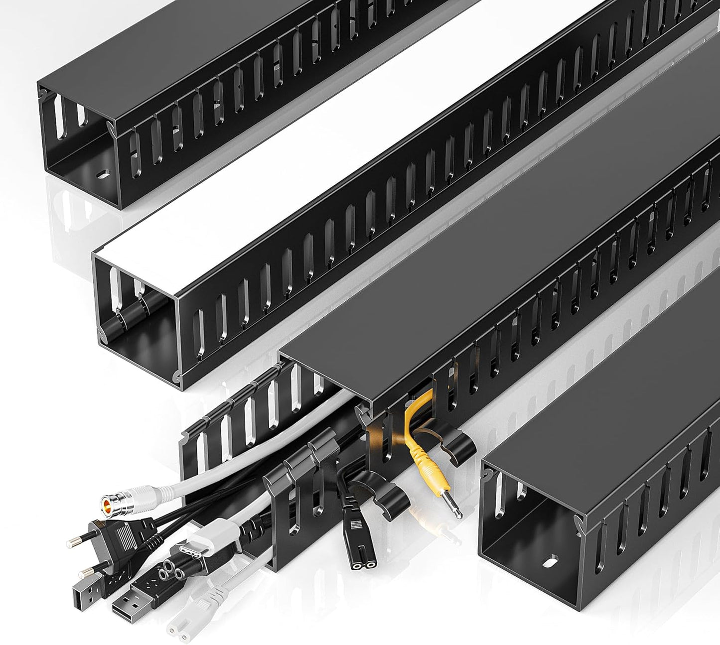 Yecaye 62.8in(4x15.7in) Cable Raceway, Large Under Desk Cable Management for Server Rack Wire Raceway, Wire Management