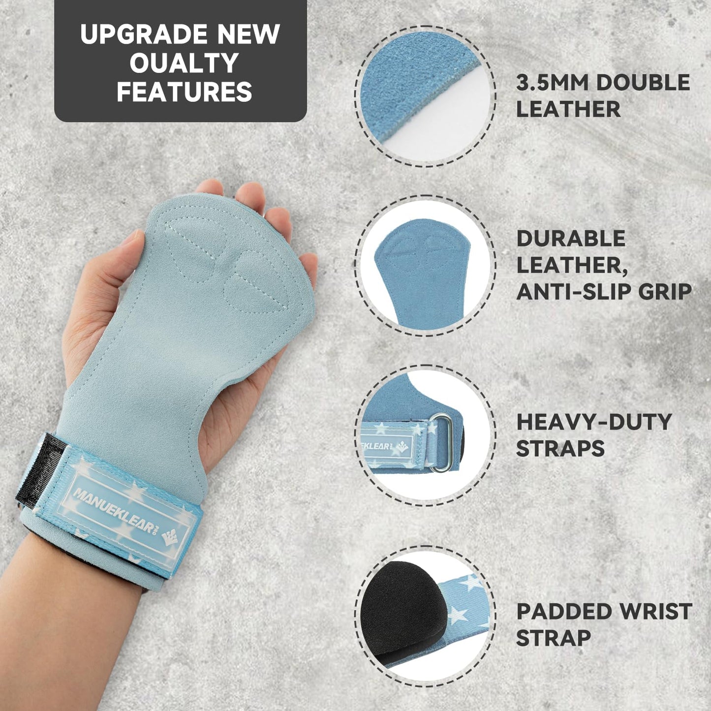 MANUEKLEAR Gym Straps, Double Leather Lifting Straps for Men Deadlift with Cushion Wrist Loop, Gym Lifting Wrist Wraps for Weightlifting