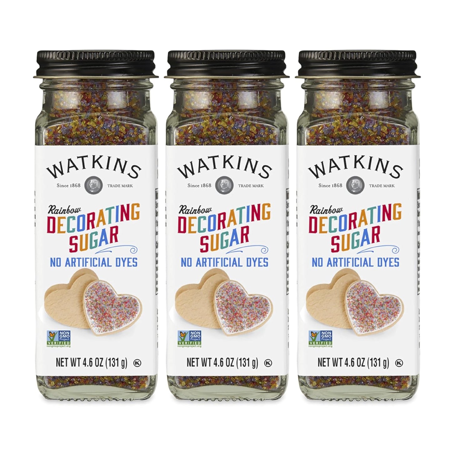 Watkins Rainbow Decorating Sugar - Non-GMO, 4.6 Ounce | Pack of 3 for Vibrant Baking
