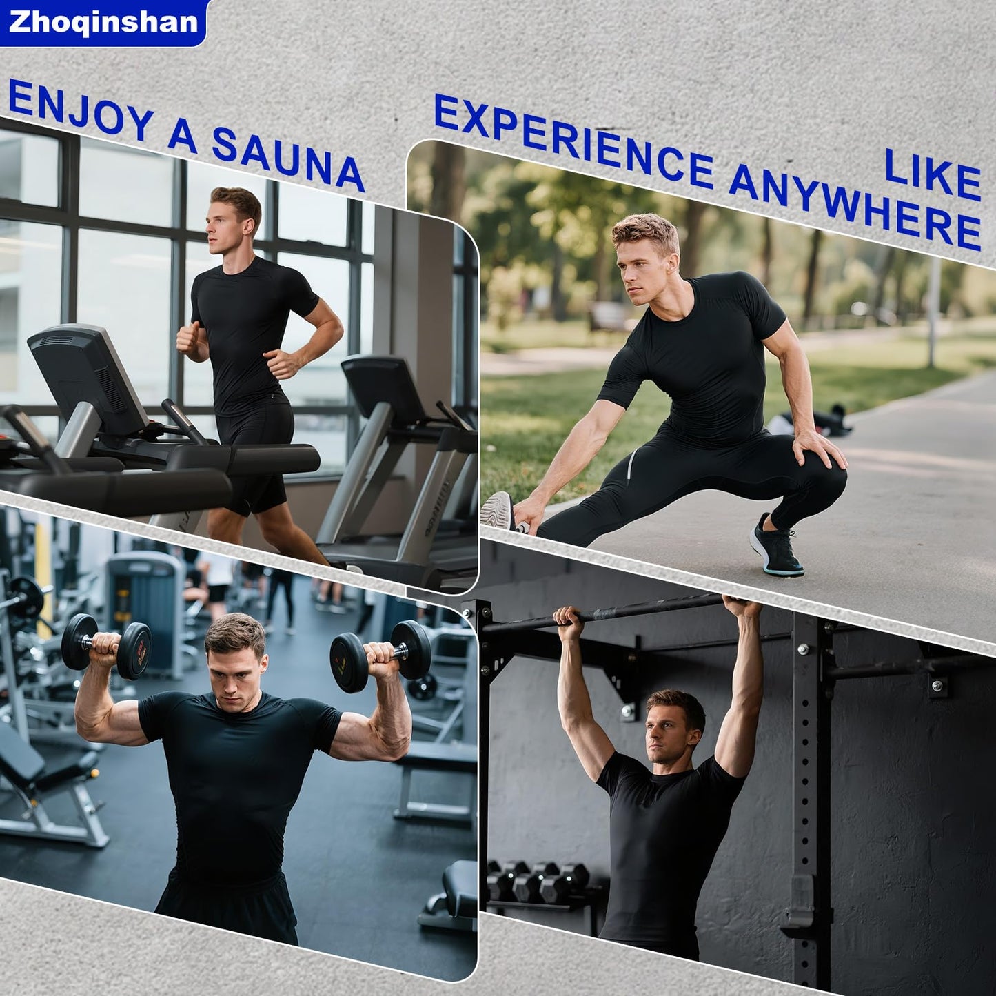Zhoqinshan Sauna Sweat Suits Shirt Workout Gym Exercise Waist Trainer for Men (black, XL)