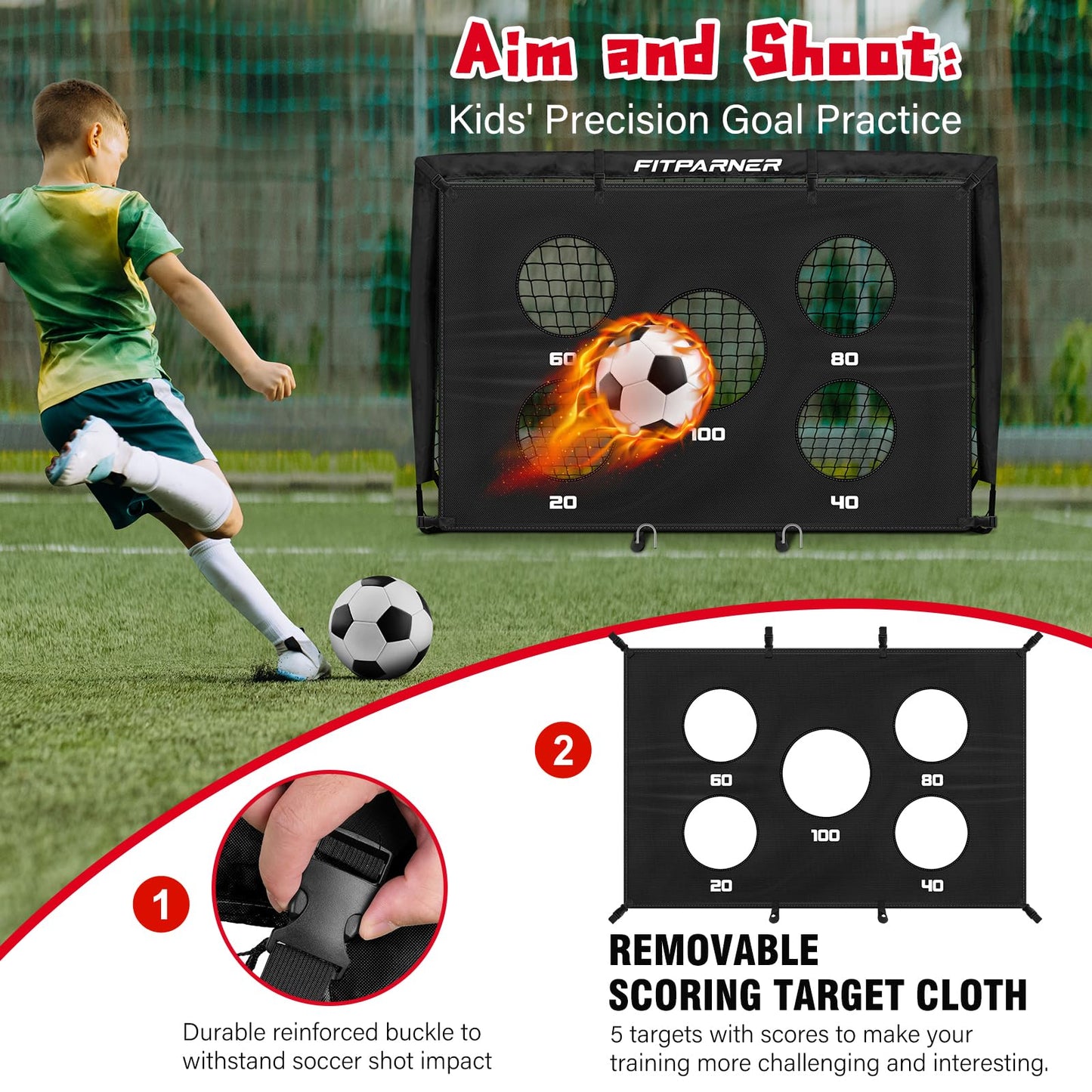 Kids Soccer Goals, 2 Pack 4x3 ft Soccer Nets for Kids Age 3-5 6-8 8-12 10-12-14, Backyard Training Equipment Set with Target, Ball, Cones for Goal Practice,Outdoor Game, Ideal Gift