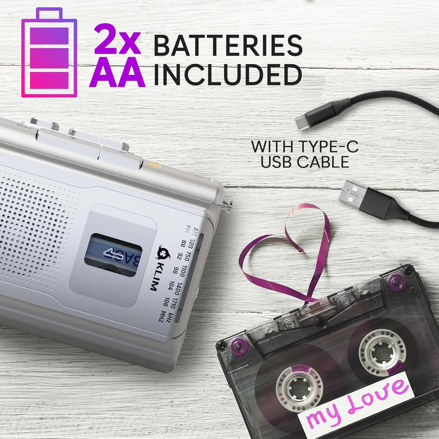 KLIM K8 Cassette Cassette Tape Player Portable - Recorder - NEW Version - AM/FM - Built-in Microphone & Speaker