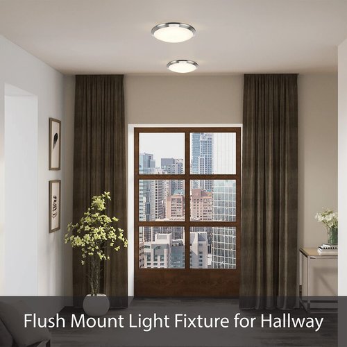 Aspen Creative 63002M-1 LED Medium Flush Mount Ceiling Light Fixture, Contemporary Design in Satin Nickel Finish, Frosted Glass Diffuser, 9" Diameter