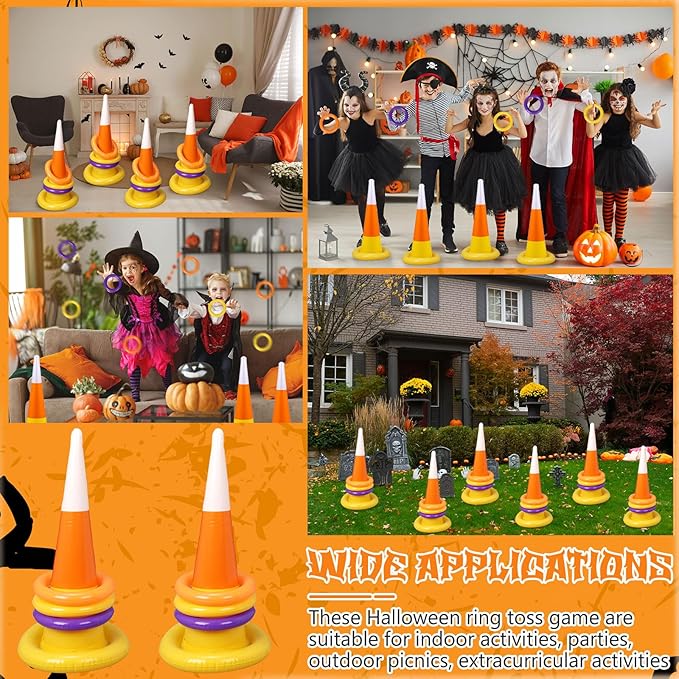 Inflatable Candy Corn Ring Toss Game Set Halloween Carnival Party Inflatable Ring Toss Games for Kids Adults Halloween Party