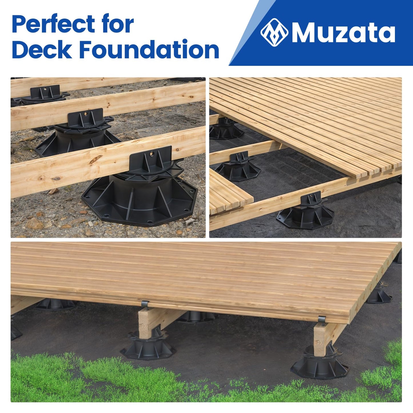 Muzata 10Pack Raising from 2.4" to 5.5" Adjustable Deck Support Pedestal Paver Flooring Joist Unilateral Keel Deck Support Base M065