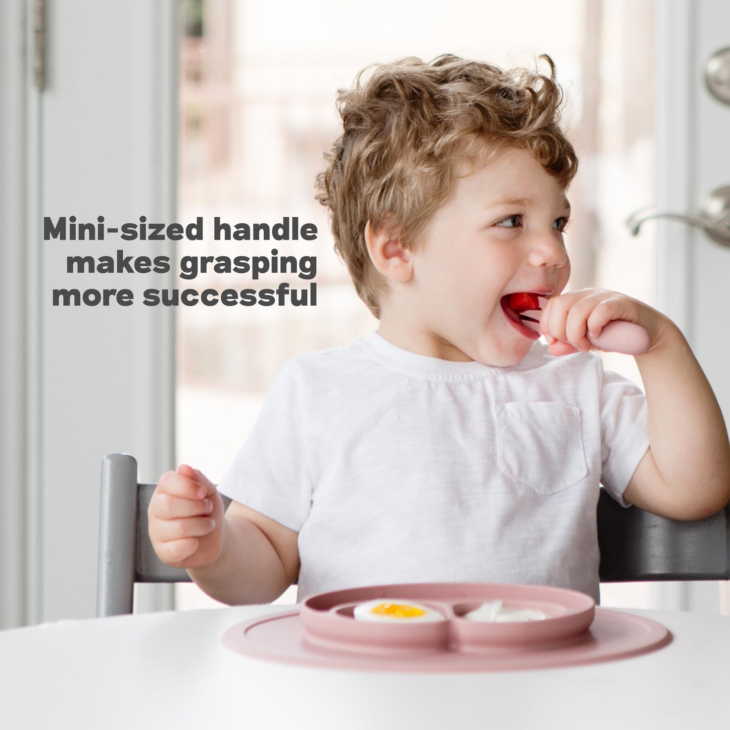 ezpz Mini Utensils - 12 Months+ (Fork & Spoon in Blush) - 100% BPA Free Fork and Spoon - Toddler Utensils - Designed by a Pediatric Feeding Specialist