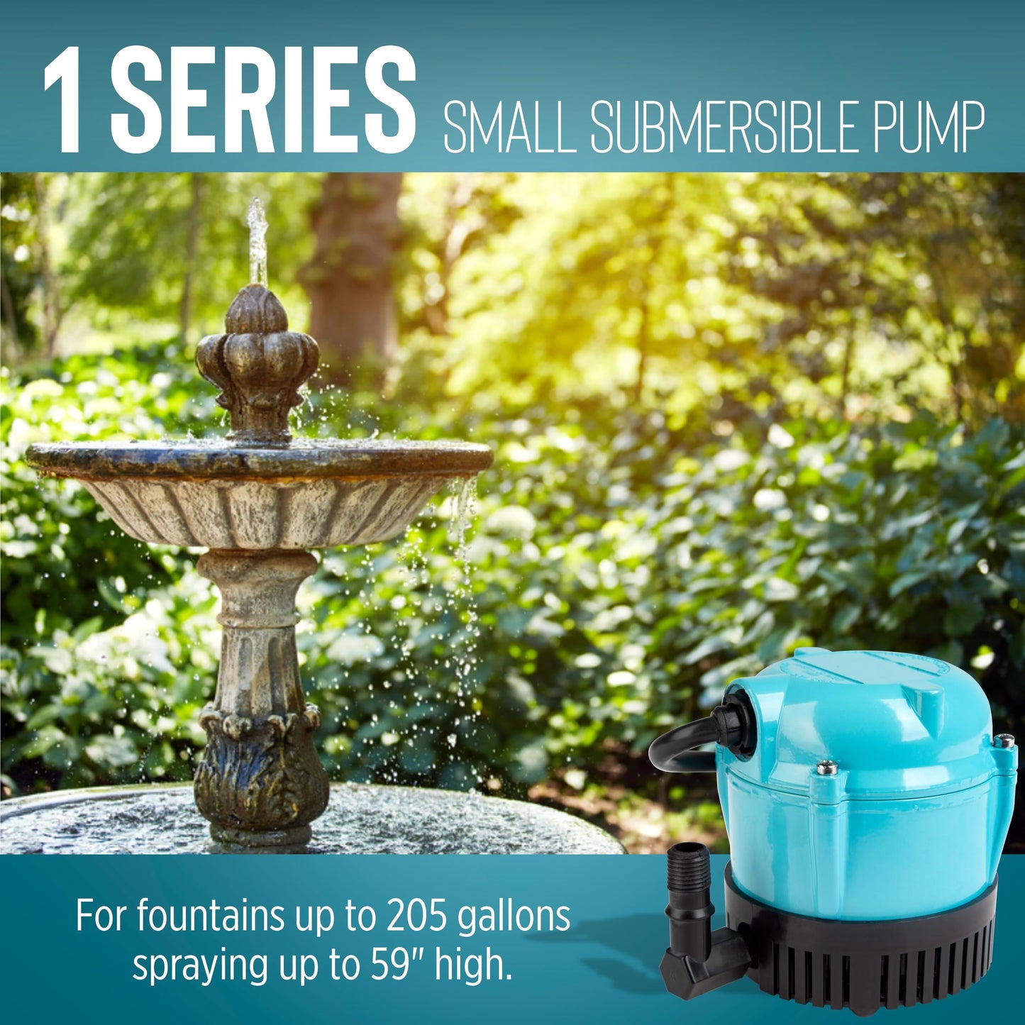 Little Giant #1 115 Volt, 1/150 HP, 205 GPH Direct Drive Small Submersible Fountain Pump with 6-foot cord, Blue, 501003