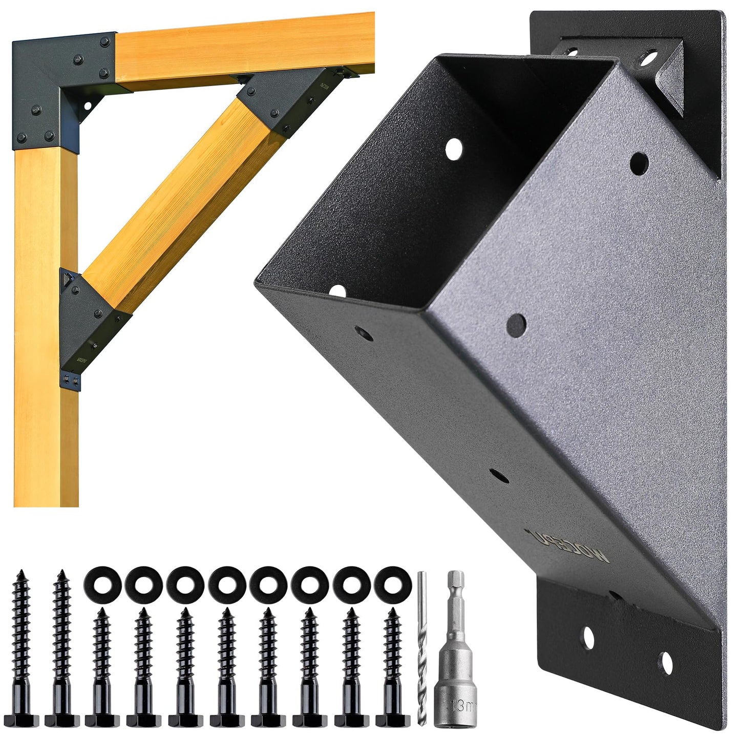 Wocepu 8pack 4x4 (Actual 3.5''x3.5'') Degree Angle Support Brackets, for Pergola, Gazebo, Deck Wood Frame Structures Provide Support 45° Degree Angle Bracket
