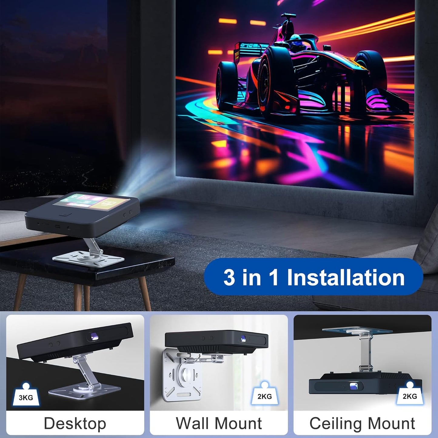 Zeleramdo 3 1 1/4" 360 in Desktop Projector Stand, Foldable Table Projector Mount with Thread, Rotation Projector Wall