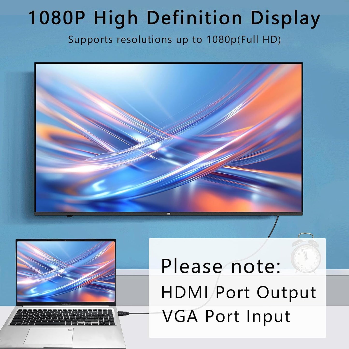 5.9FT, 1080P HDMI to VGA Adapter Cable Gold-Plated HDMI Male to VGA Male High-Definition Video Converter, Used