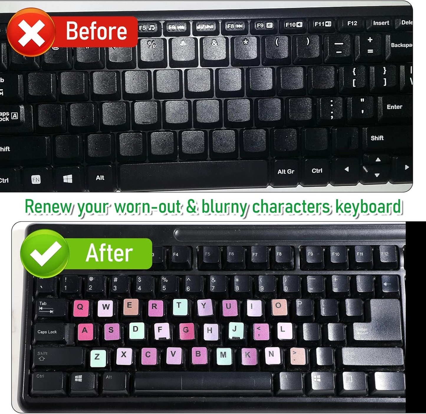 Larrel 4 Pcs Keyboard Stickers, Universal Keyboard Replacement Letters Colorful Keyboards Stickers Letters for PC