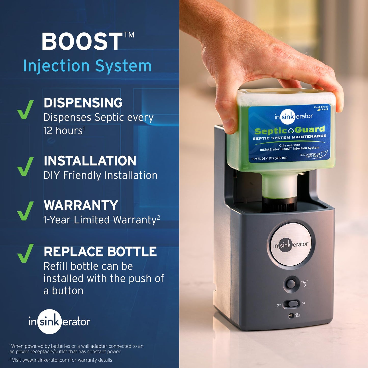 INSINKERATOR BOOST Injection System with Septic Guard Solution, Septic System Maintenance for INSINKERATOR Garbage Disposals, BST-SG
