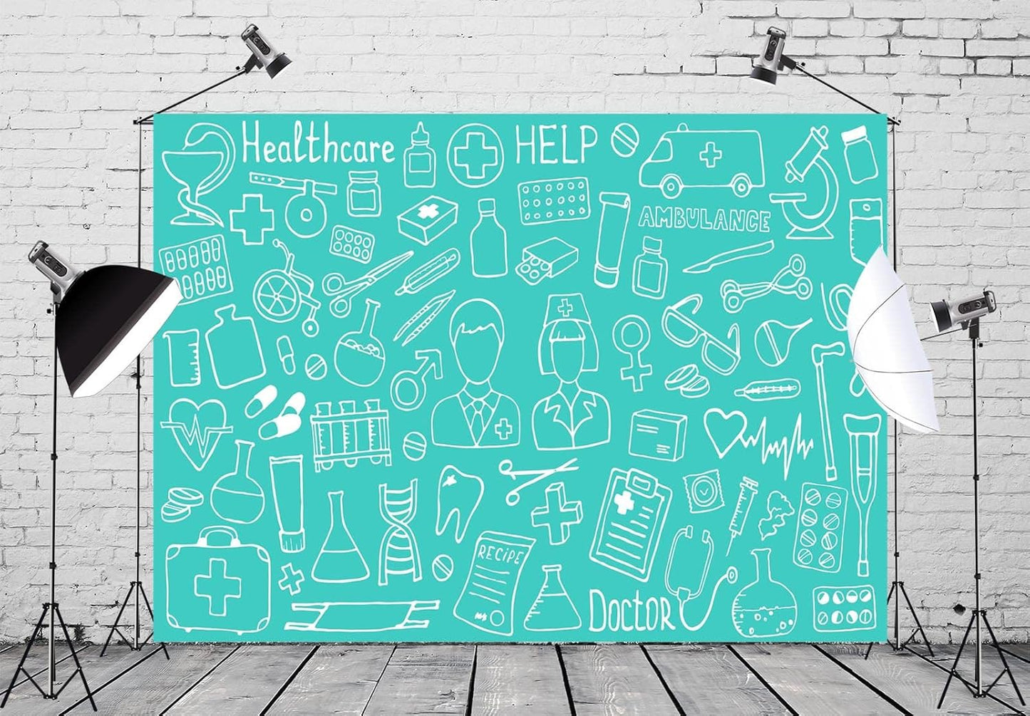 BELECO 7x5ft Fabric Doctor and Nurse Photography Backdrop Medical Equipment Healthcare Ambulance Background Hospital