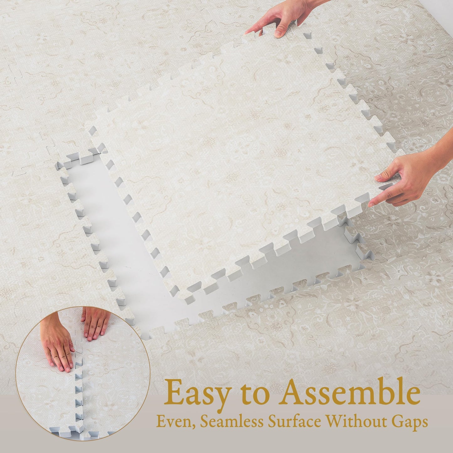 PopsyKosy Premium Baby Floor Play Mat - Extra Thick & Cushioned 1 inch Playroom Foam Mat, Non-Toxic Odorless - 6 Tiles - Spacious 6x4 ft. - Stylish & Large, Waterproof for Kids & Toddlers - Pearl Beige