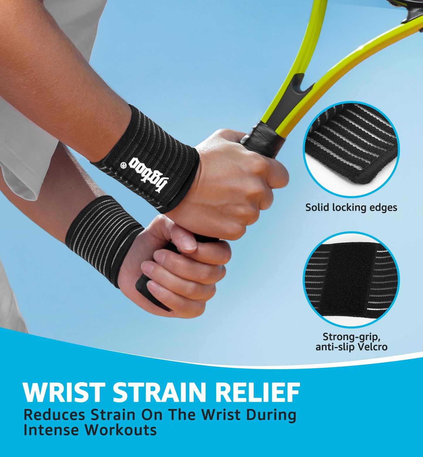 HGBOO Compression Wrist Bands (2 PCS), High-Elastic Straps Wrist Wraps Wrist Brace for Sports Weightlifting Tennis Basketball Tendonitis Carpal Tunnel Arthritis - Breathable Fabric (Black)