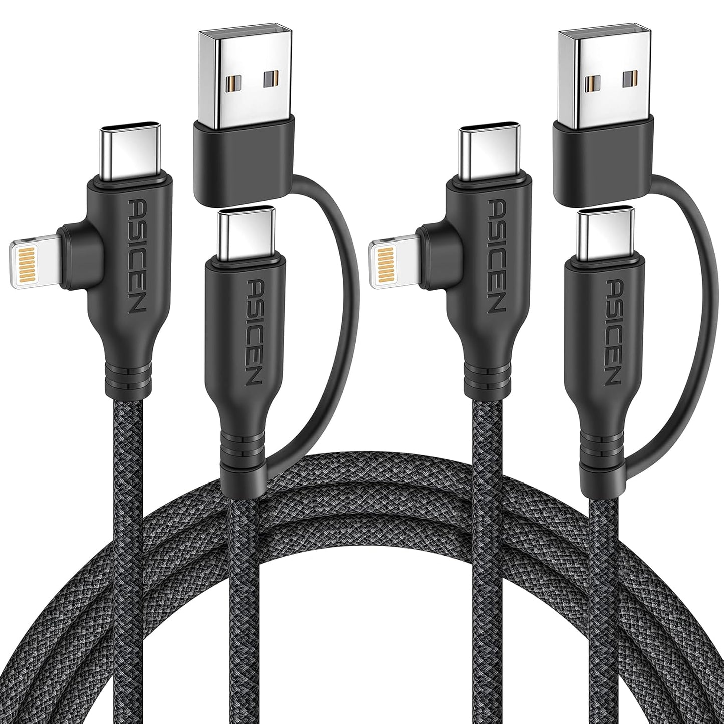 ASICEN 100W 2 2 Cable,6ft 90Lightning 5A 2,Multi PD in Multi Charging Braided USB C to Cable Fast Charging with USB A/C