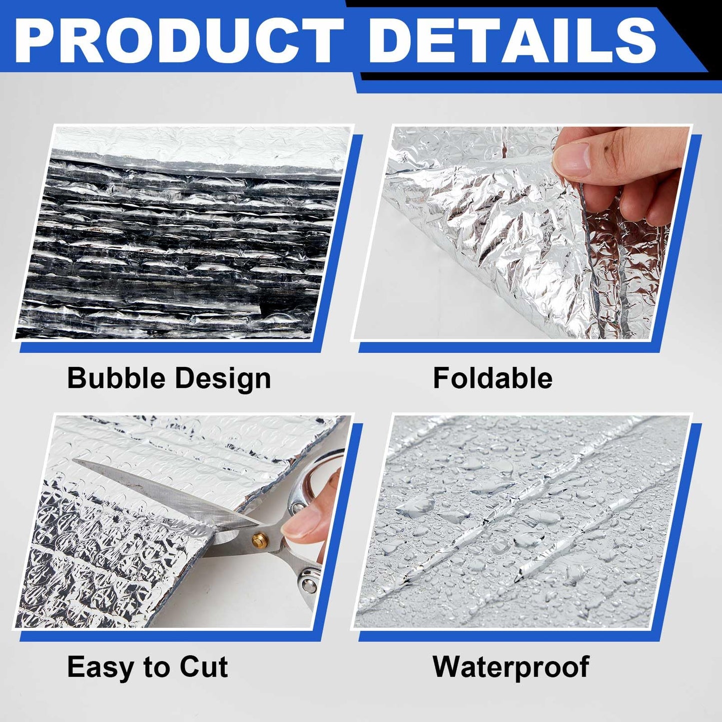 Pushglossy 16 Pack 24'' x 48'' Self-Adhesive Garage Door Insulation Kit 2 Car Panel 0.24'' Thick Double Bubble Insulation for Garage Door Set Backing and 160 Tape Reflective Aluminum Radiant Barrier