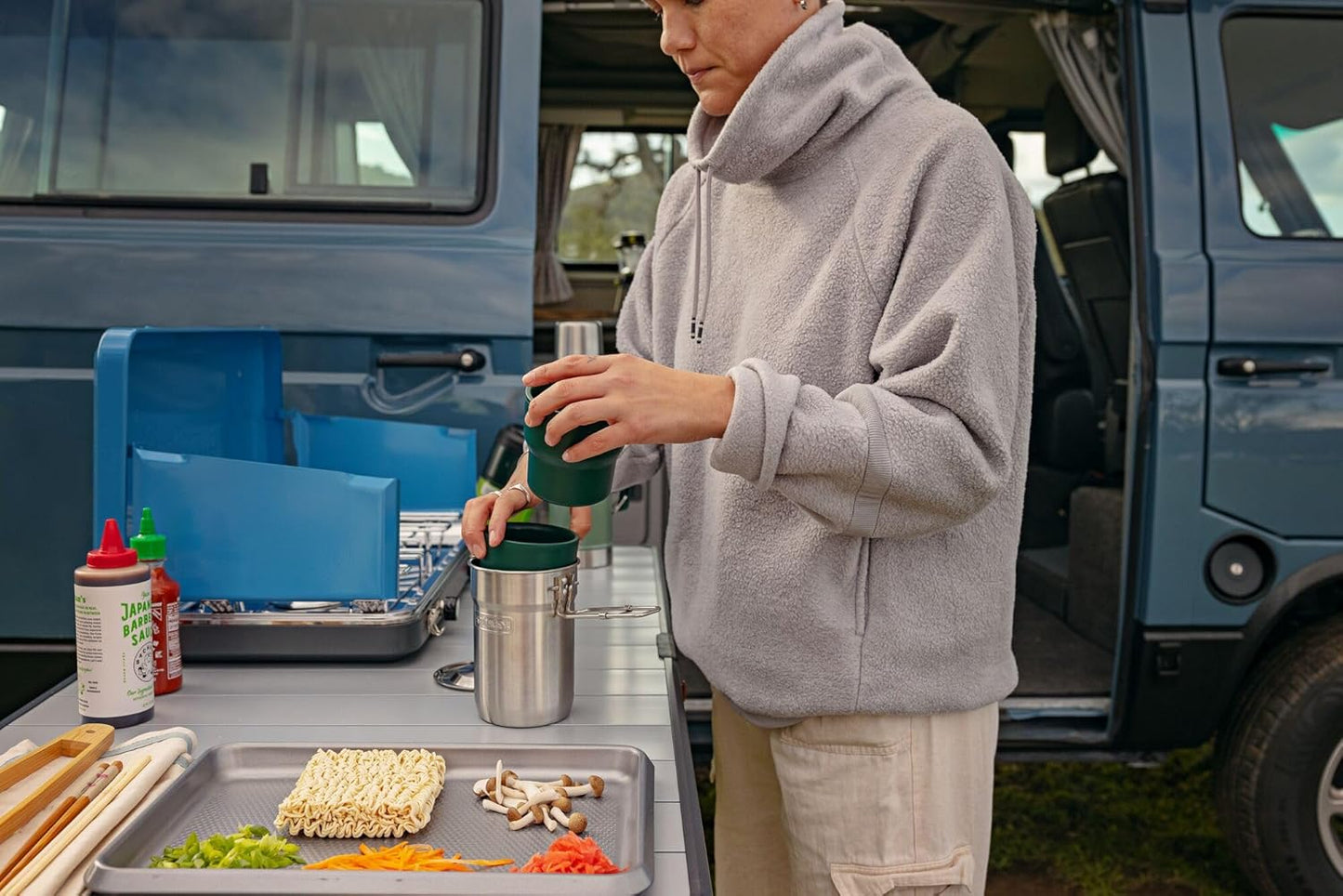 Stanley Wildfare Go 4-Piece Stainless Steel Cook Set - 32 oz Pot with Lid & Foldable Handle | 2 Stacking Cups | BPA-Free Camping Essentials in Shale & Charcoal