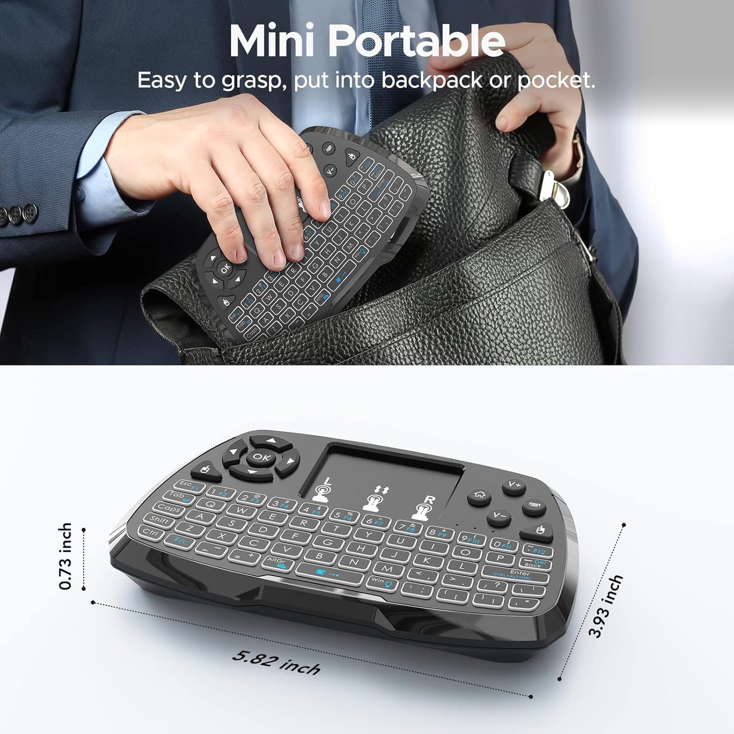 Miritz A3 -2.4GHz 7-Clolor TV/PS4/MacOS/Tablet Mini Keyboard with Touchpad & Bluetooth Dual-Mode, Backlit