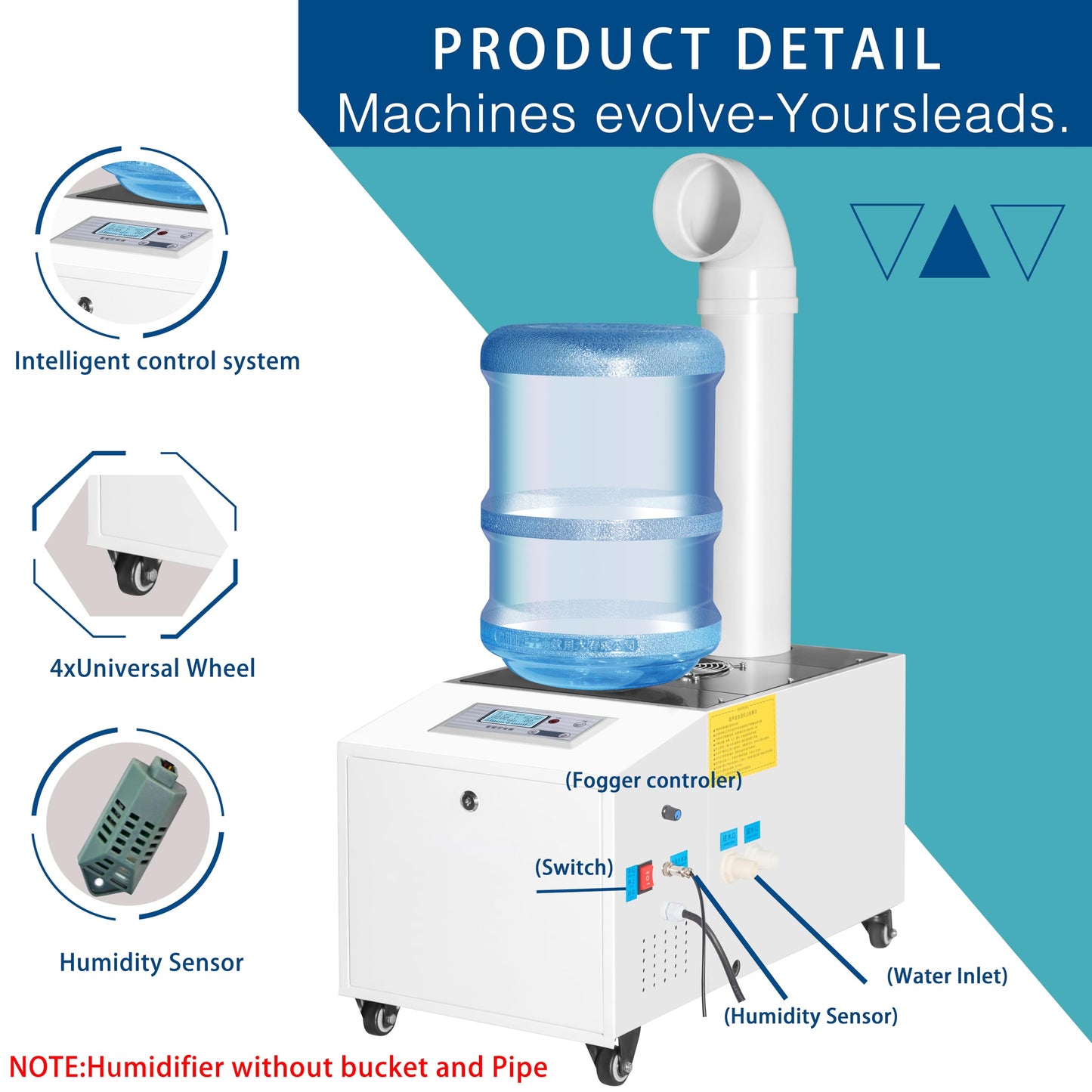 Ultrasonic Industrial Agricultural Humidifer 3L/H (0.79Gal/H) Stainless Steel Smart Commercial Humidifier Large Volume Automatic Mist Cooling Sprayer Airflow for Warehouse Greenhouse Garden
