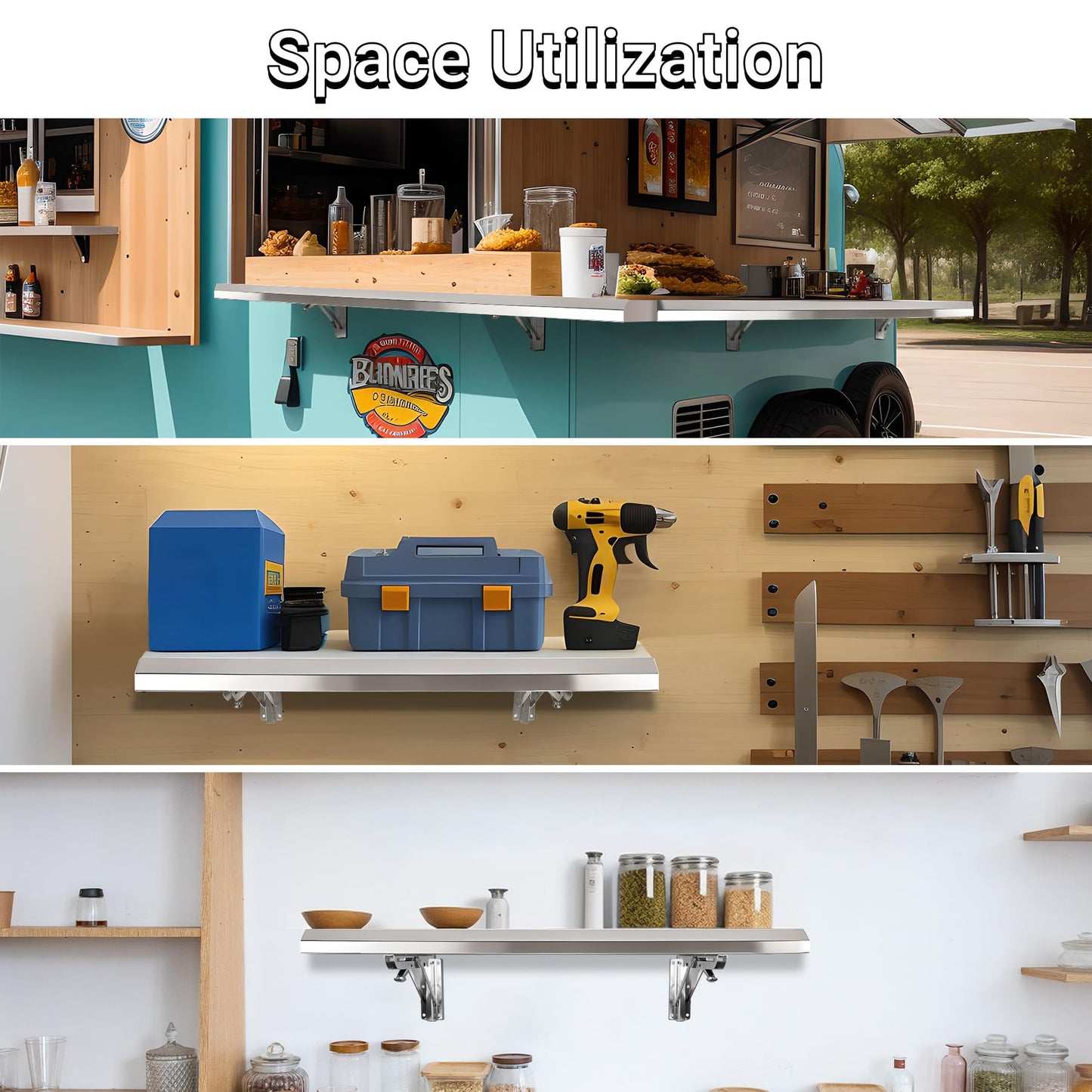 Toriexon Folding Concession Shelf 24" x 12", Stainless Steel Drop Down Folding Serving Food Shelf for Concession Windows