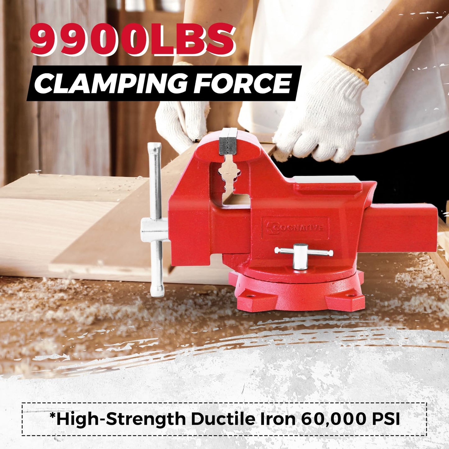COGNATIVE 8" Heavy-Duty Bench Vise Ductile Iron Bench Vise with Strong 9900lbs Clamping Force 360° Swivel Bench Vice with Anvil, Red