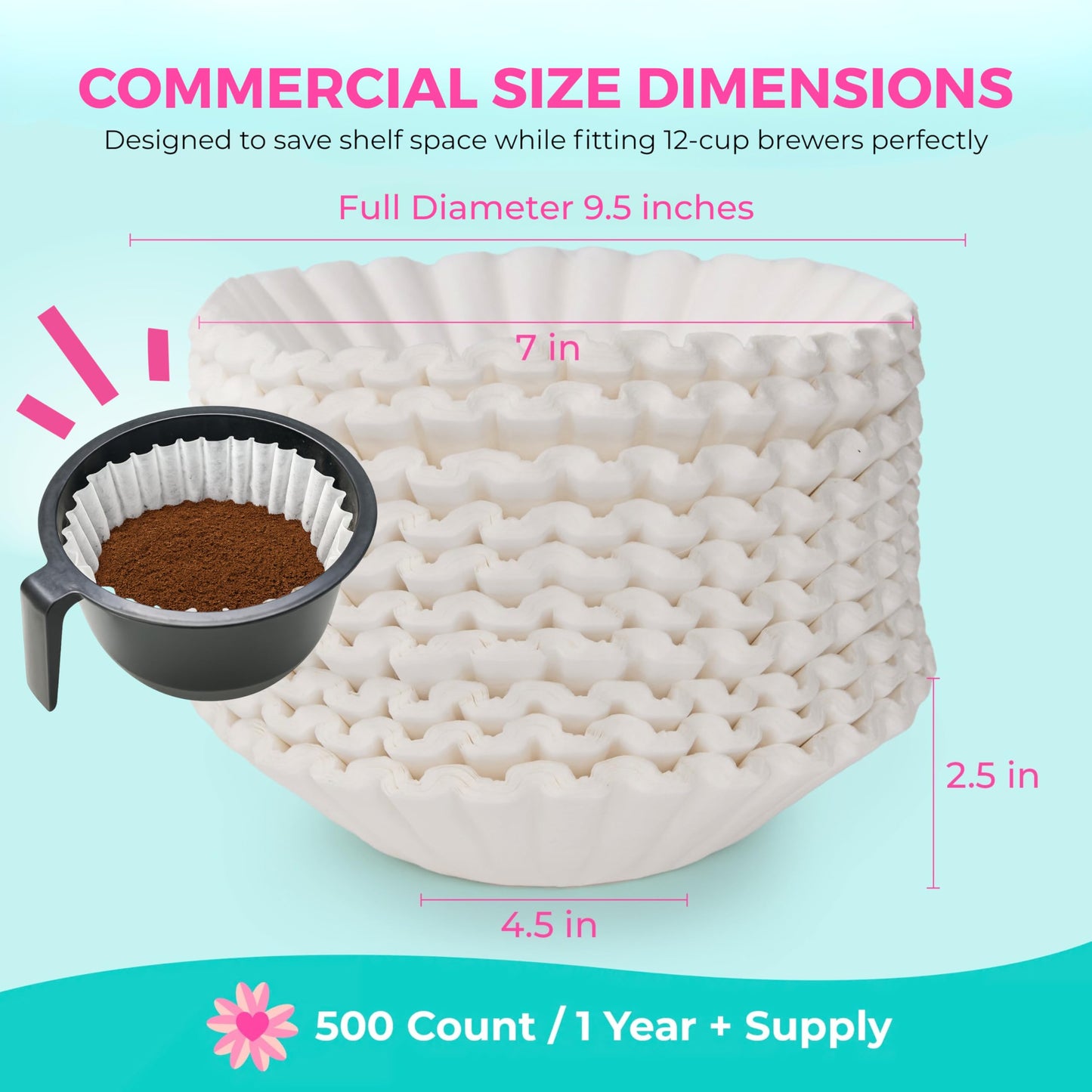 Katy’s Large 12-Cup Commercial Coffee Filters (9.5” x 4.5”) for BUNN, Fetco & Curtis Coffee Machines – Tall Walls, No Ground Overflow – Premium Filters for Businesses (Bulk Pack)