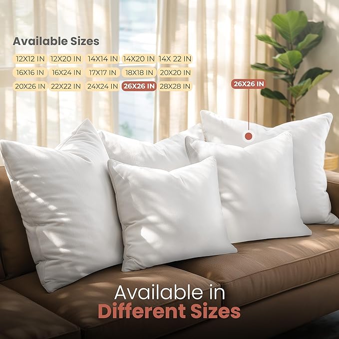 Utopia Bedding 26x26 Pillow Inserts, Set of 2, White – Indoor Decorative Throw Pillows for Bed, Sofa & Couch – Soft, Supportive & Fluffy Cushion Inserts