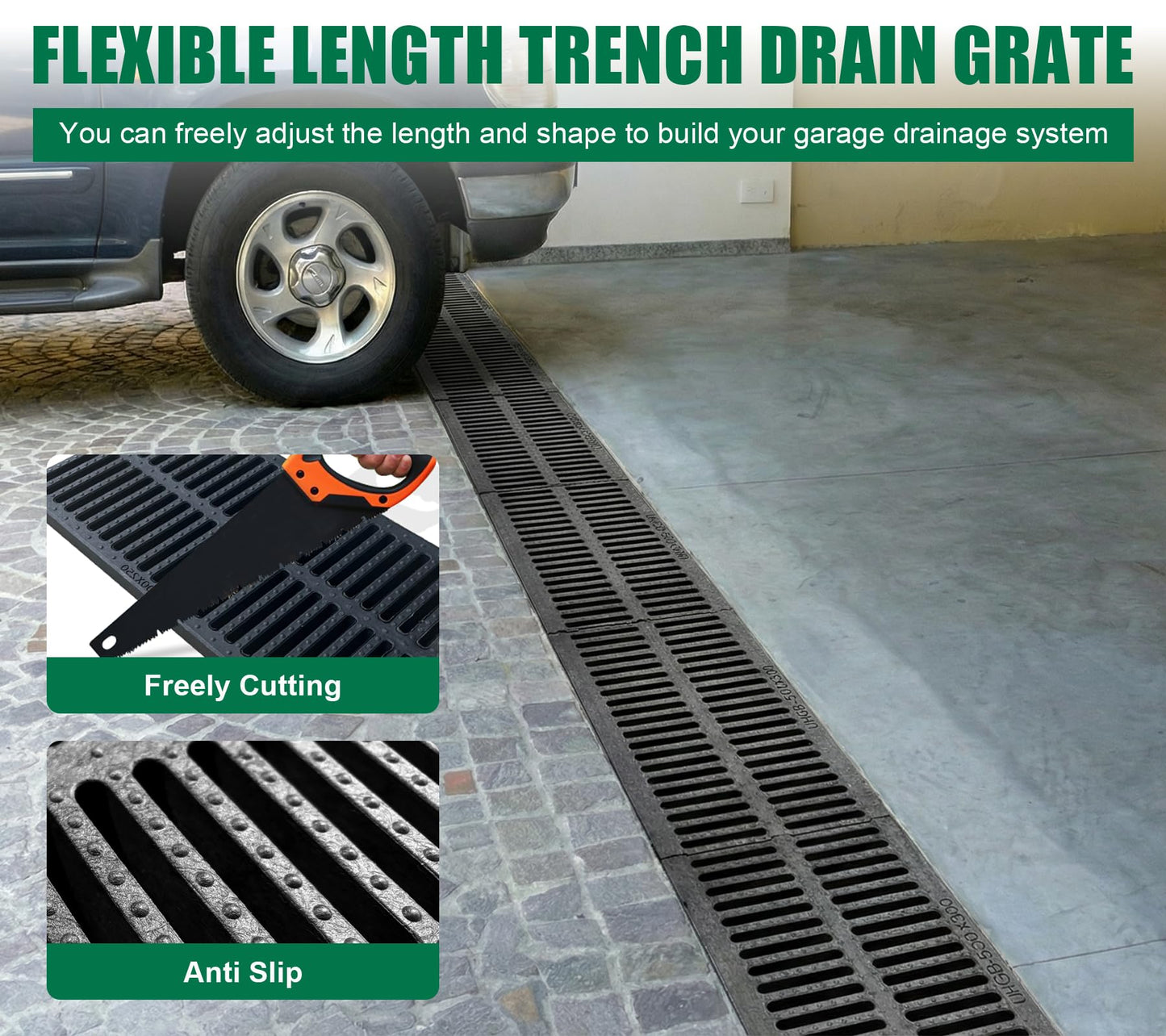 Natotela 6 Pack Driveway Polymer Plastic Trench Drain Grate-19.7x7.9x1.6 in. Heavy Duty Channel Drain Cover,Total Length 118 in Polymer Drain Strainer,Outdoor Drainage Grates for Garage,Parking Lot