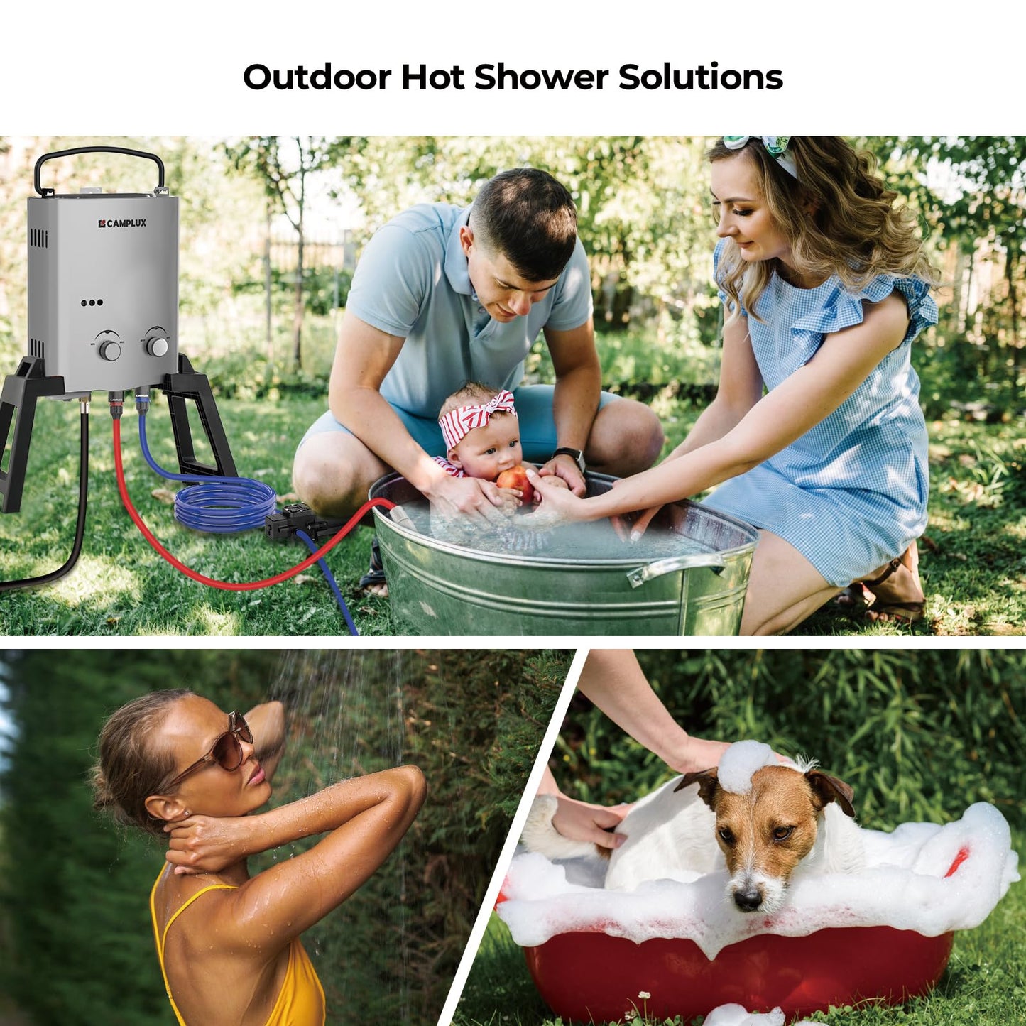 CAMPLUX 1.32 GPM Portable Outdoor Tankless Water Heater Propane Instant Hot Camping Shower Pump w/Freestanding Stand and Carry Bag, AY132GMax, Gray