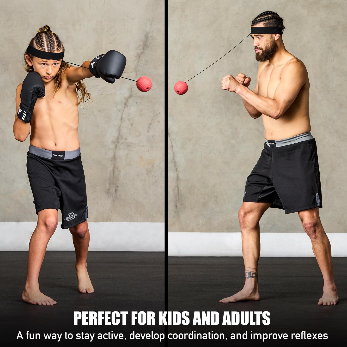 Elite Sports Reflex Ball with Headband – Reaction & Speed Ball Trainer for Eye Coordination, Boxing, MMA, BJJ & Fitness – 2 Detachable Training Balls (1 Soft, 1 Hard)