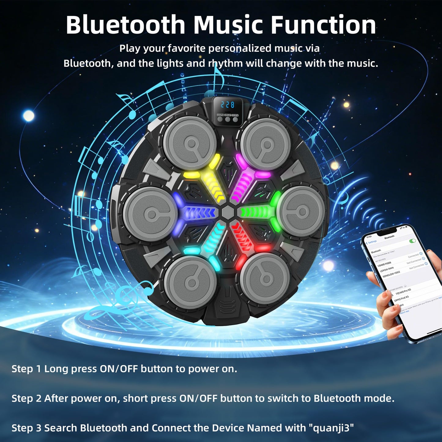 Music Boxing Machine for Kids, Wall Punching Pad with Gloves, 3 Speed Modes, Bluetooth, Smart, Beat Lights, Home Workout Training Boxing Equipment Sport Toys for Boys Girls Teen and Adults