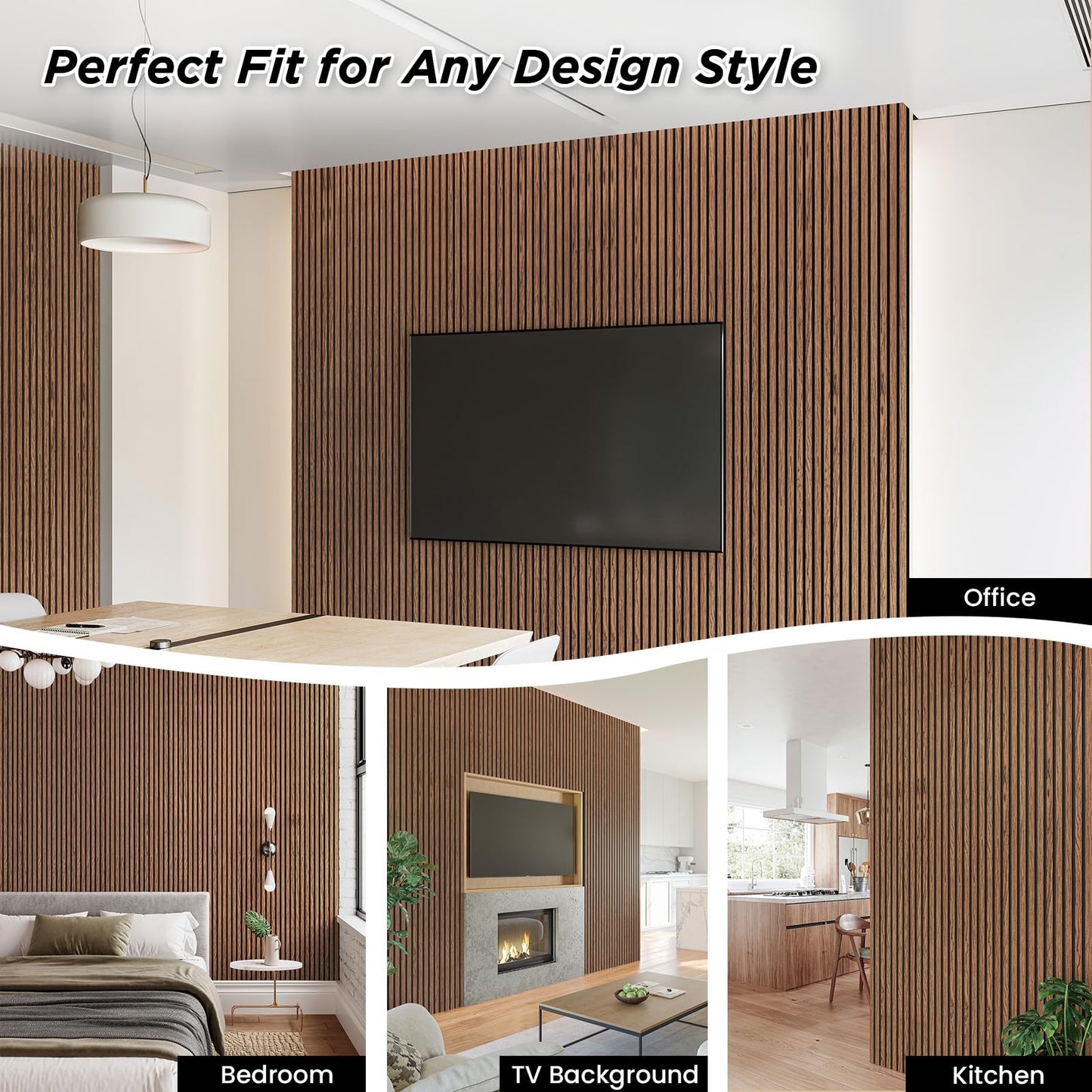 Smartstandard 2 Pack 105.9" x 12.6" Wood Slat Wall Panels, Soundproof Wooden Wall Panels, 3D Fluted Wood Panels for Interior Wall Decor, Classic Brown