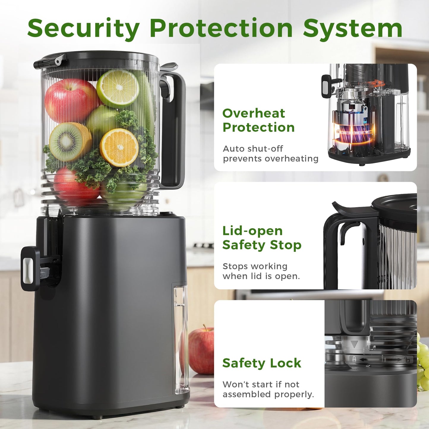 Cold Press Juicer, 5.5inch Wide Feed Chute Slow Juicer Machine, Masticating Juicer for Whole Vegetables & Fruits, Black