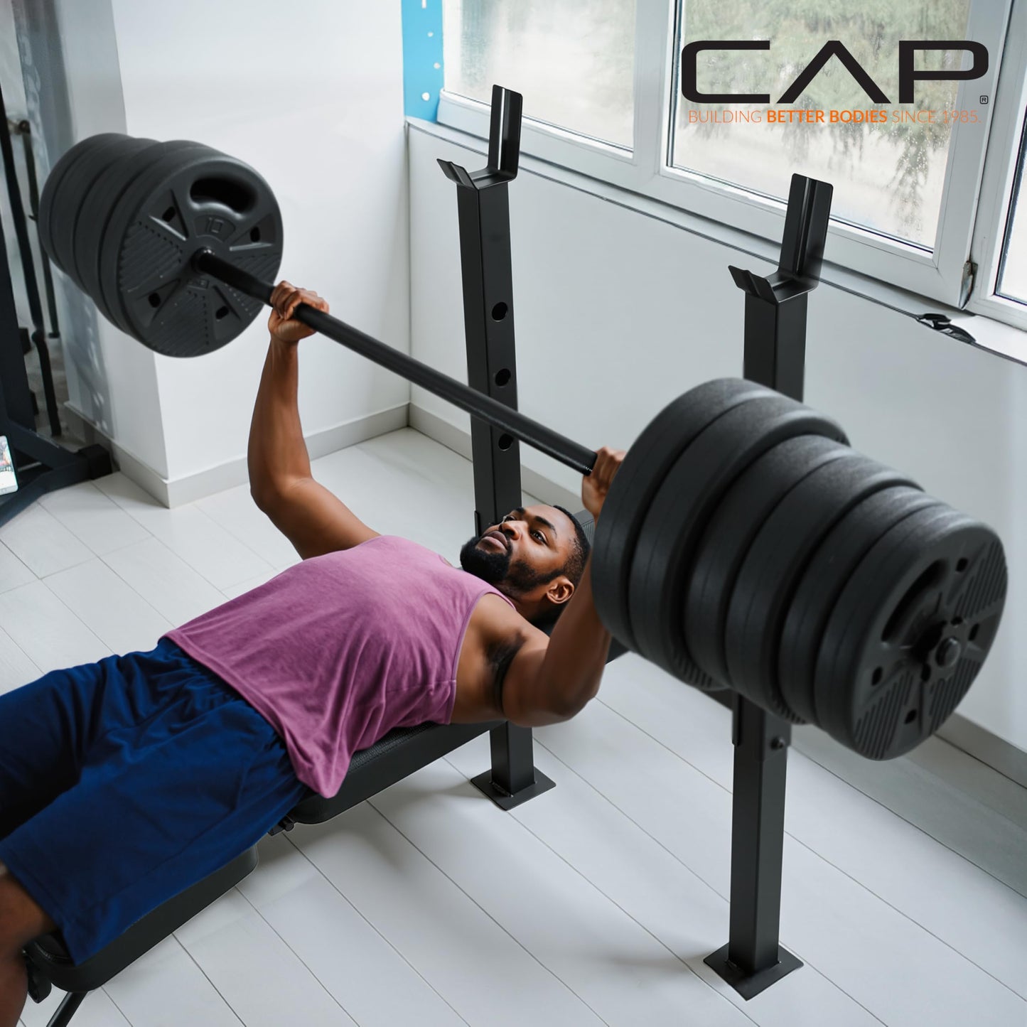 CAP Standard Weight Bench with Preacher Pad | Adjustable Bench Press Station with 4 Backrest Positions, Leg Developer, Steel Frame, 500 LB Capacity | Home Gym Strength Training Bench
