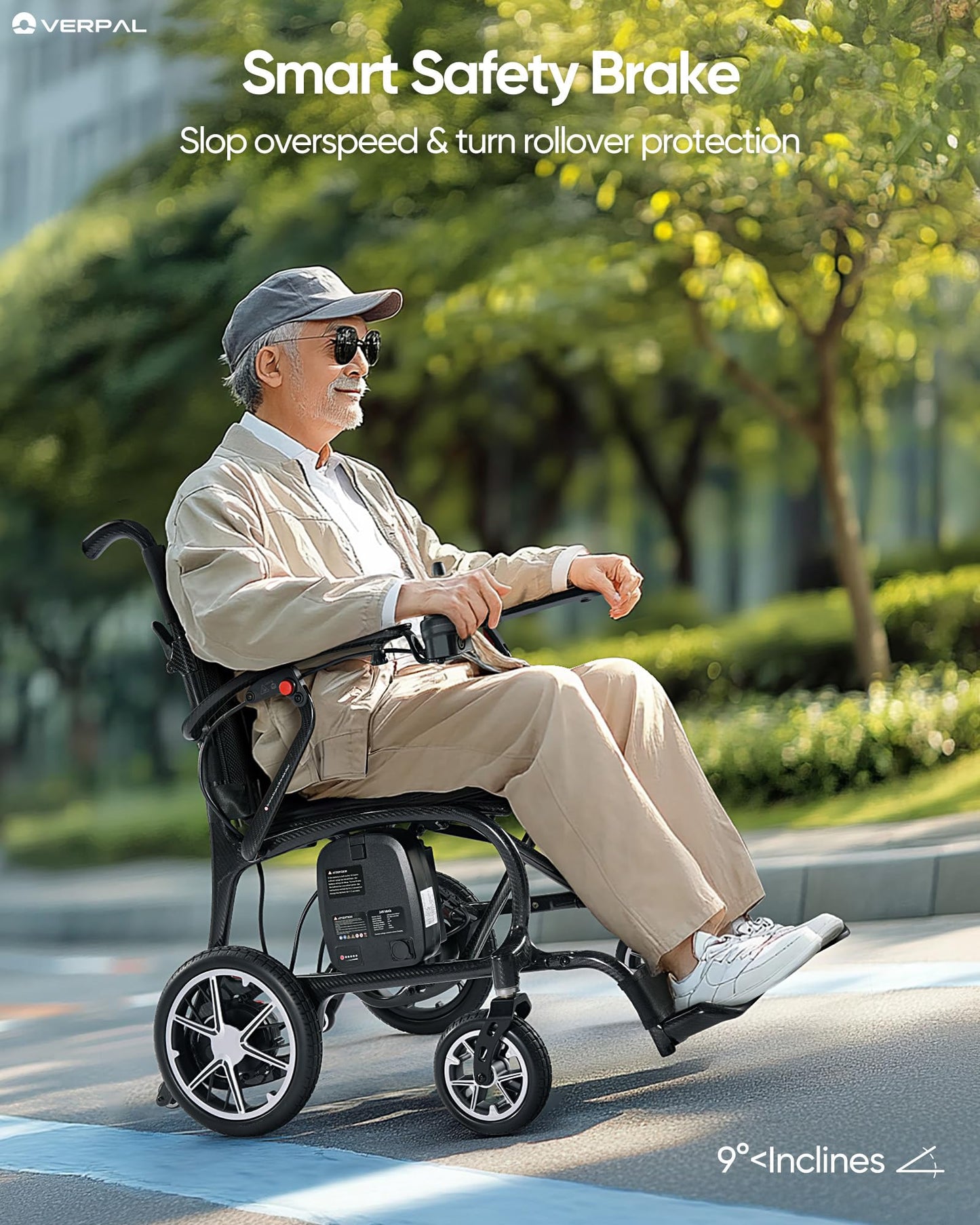 VERPAL 25.8lbs Real Carbon Fiber Ultralight Electric Wheelchairs, FDA Certification Professional Foldable Lightweight Electric Wheelchairs for Adults, Senior, Patient, 12 Miles, 300 LBS Capacity