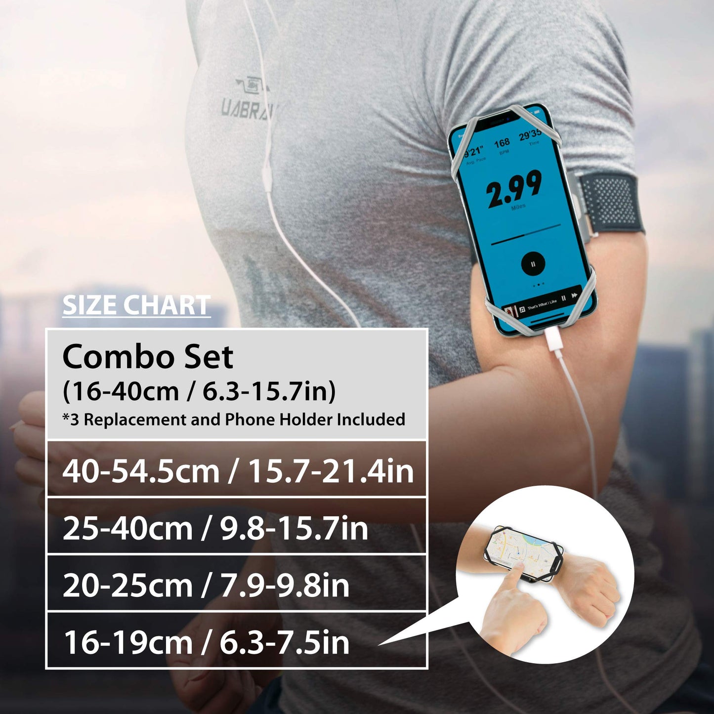 BONE Run Tie, Running Armband Phone Holder, Skin-Friendly & Washable Silicone Sport Armband, Universal Workout Phone Carrier Compatible with 4"-6.7" Smartphones (Black - Size L/Arm Size 9.8-15.7")