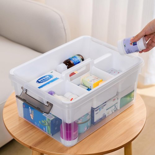 Citylife 17 QT Clear Plastic Storage Bin - Stackable Latching Box with Removable Tray | Orange for Organizing Tools & Crafts