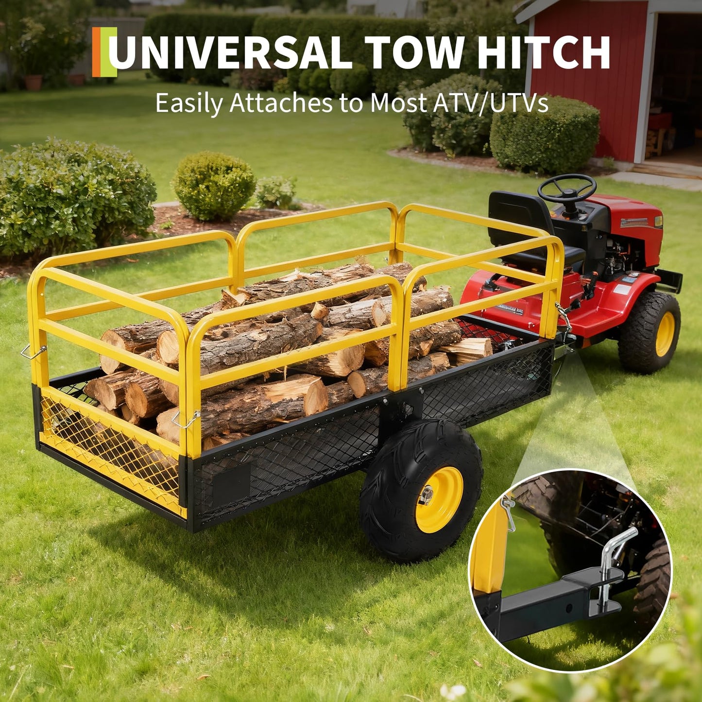 Garvee ATV UTV Trailer Tow Behind Dump Cart, 1600Lbs 22 Cubic Feet, Heavy Duty Yard Garden Trailer Pull Behind Dump Trailer for Lawn Mower Tractor