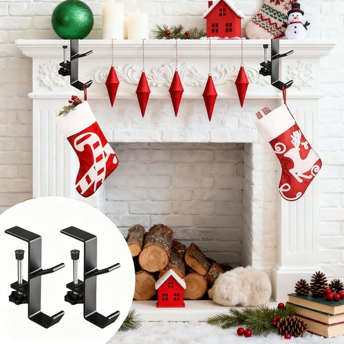 KISOY Fireplace Stocking Holder, Christmas Mantle Garland Hanger, Mantel Hook for Holiday Decorations,Adjustable Fireplace Stocking and Garland Hanger (Branch-Style, 2)