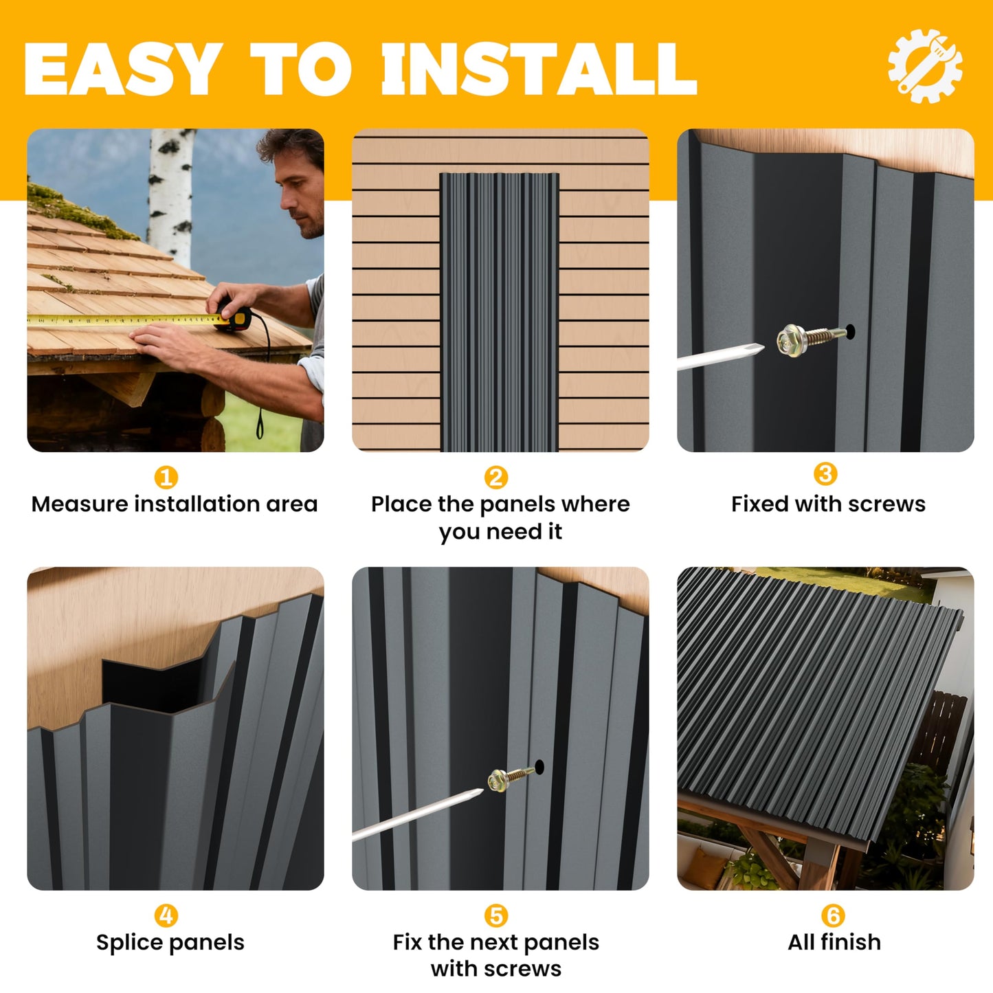 BOBIBAN 10 pcs Metal Roofing Panels - Corrugated Galvanized Roof Panels L45.28x W17.72 Inch, Waterproof Tin Roof Sheets for Garages,Sheds, Stables and Mobile Homes, Includes Screws(Grey,L45.28''-10)