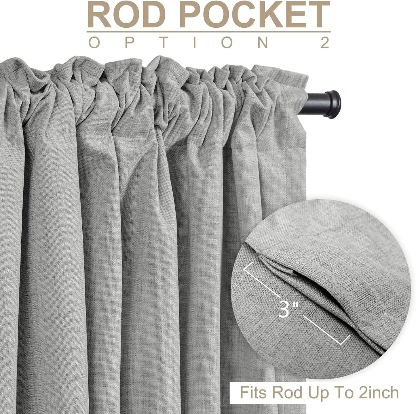 Skiennix 100% Blackout Linen Curtains - Thermal Insulated Drapes for Bedroom | 2 Panels Set, 50" W x 84" L, Ash Grey