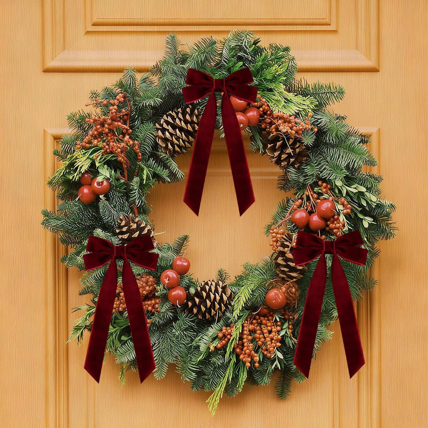 Velvet Ribbon Bows by Wine Red | 12 Pcs 5in x 10in Christmas Tree Ornaments for Holiday Decor