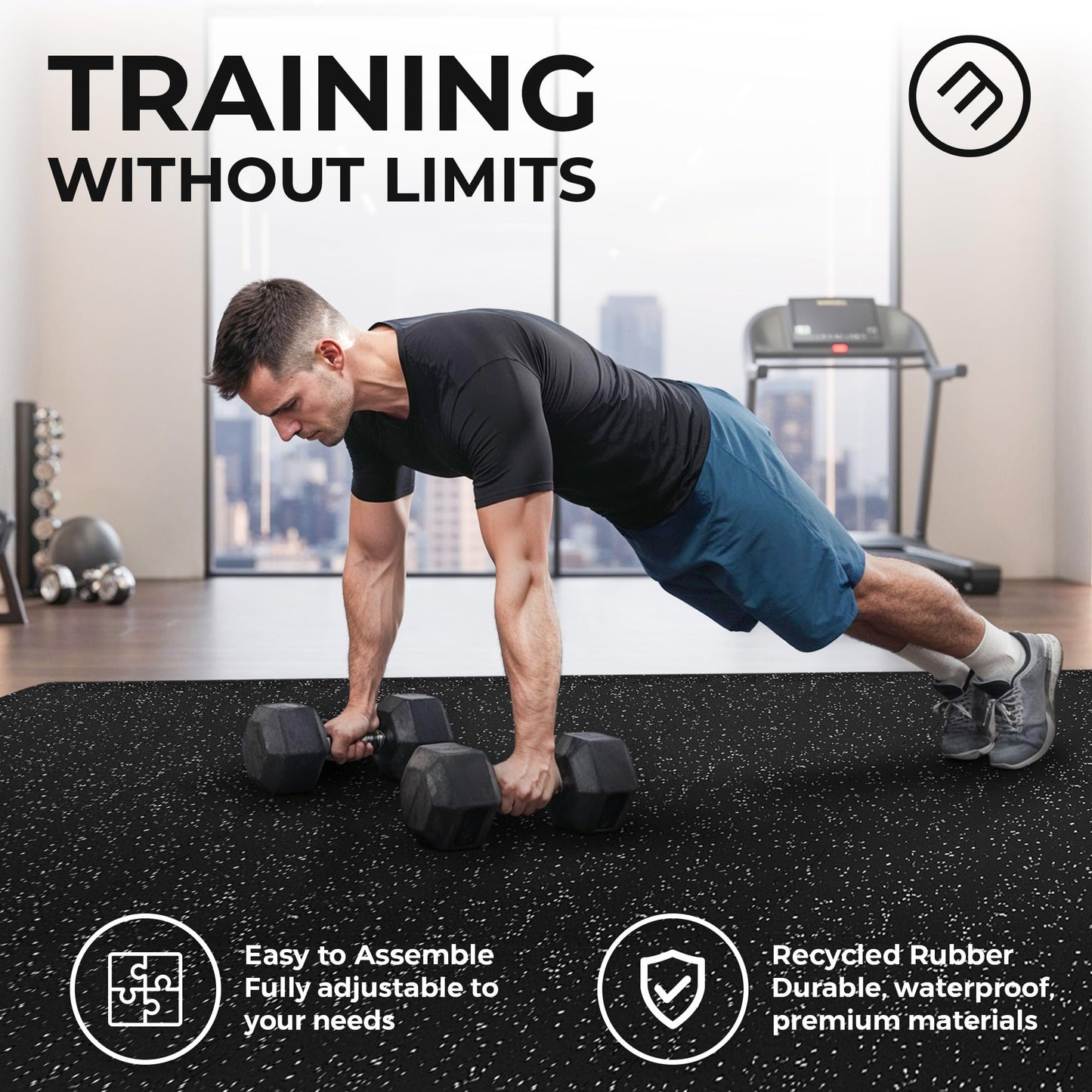bemaxx Gym Mats Set - 18 pcs EVA Interlocking Foam Floor Tiles (12.6"x12.6"x0.4") 18sqft Protective Gym Flooring Sports Home Workout Exercise Mats Puzzle Garage Fitness Play-Room Pool Treadmill Bike