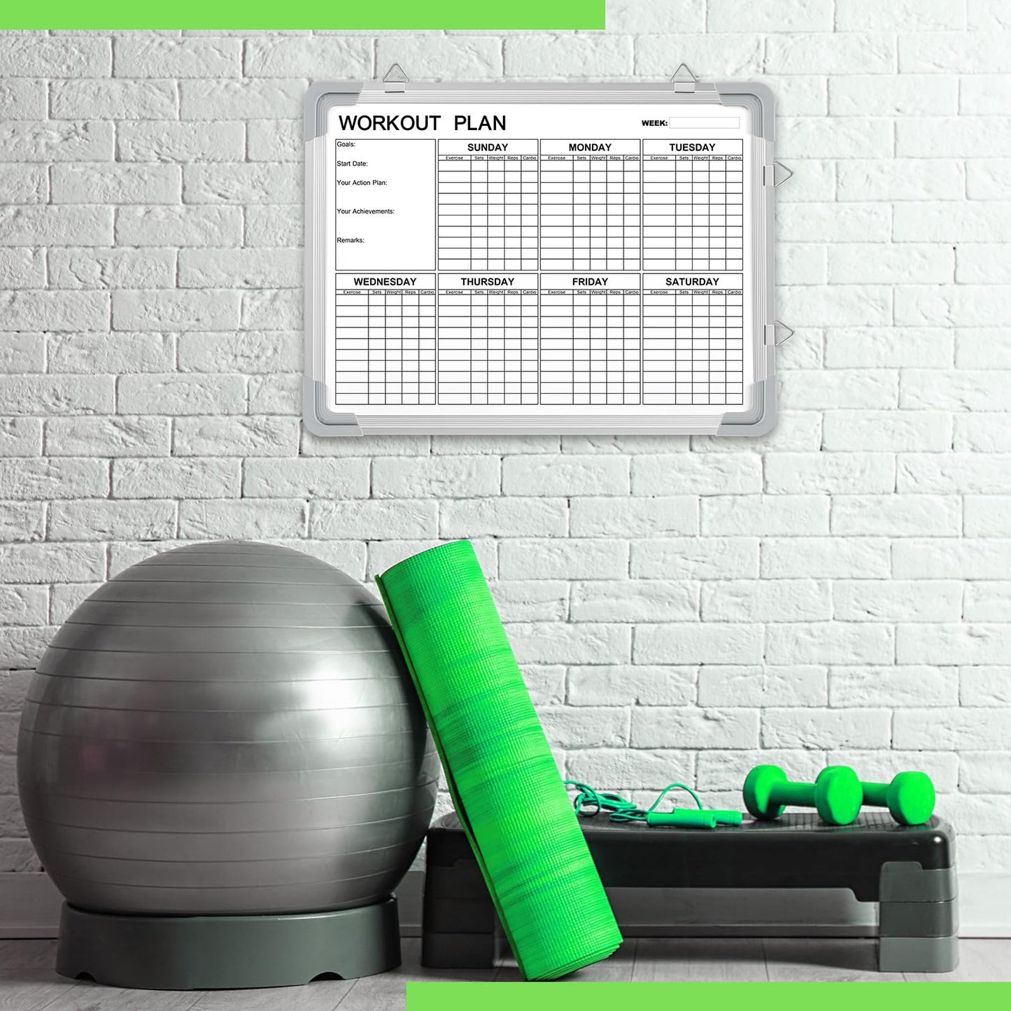 Lincia 16 x 12 Inch Fitness Tracker Whiteboard Workout Calendar for Home Gym Dry Erase Planner Hanging Removable to Do List for Wall Whiteboard with Aluminum Frame for Gym Program(Style D)
